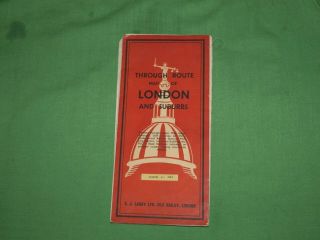 Vintage E.  J.  Larby " Through Route Map Of London And Suburbs " Cloth Map