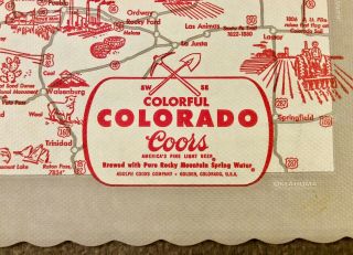 Vintage Beer Ephemera Coors Beer Paper Placemat Map 1960s 2