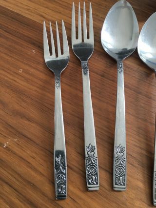 Vintage Imperial IIC Young Rose Stainless Steel Flatware Korea 10 Piece 3