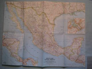 Vintage Mexico & Central America Wall Map National Geographic October 1961