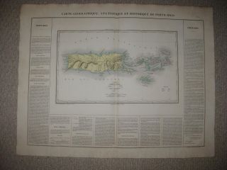 Huge Antique 1825 Puerto Rico Virgin Islands St Thomas Carey & Lea Buchon Map Nr
