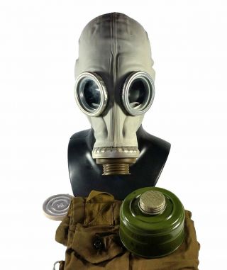 Soviet Russian Military Gas Mask Gp - 5.  Grey Rubber Full Set.  Rare Size - Large