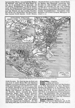 1897 Singapore City Plan Antique Map Singapura Xīnjiāpō Gònghéguó