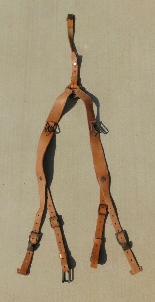 Czech Army Y - Strap Leather Suspenders In Very Good,