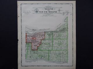 Illinois Rock Island County 1905 Plat Map Townships Moline & South Moline L15 82