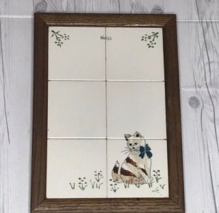 Vintage Kitschy Cat Tile Wall Hanging Kitchen Country Decor