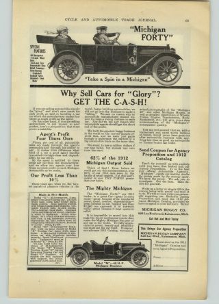 1911 Paper Ad Michigan Buggy Co Car Auto Automobile Kalamazoo Simms Magnetos