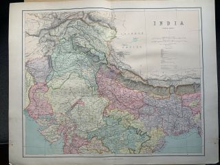 1895 North India Large Antique Map By George Philip 69 Cm X 54 Cm