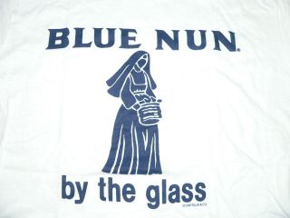 Vintage Blue Nun Wine Ringer Tee Shirt By Hanes,  Size Medium,  T - Shirt M,  Nos