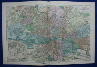 Plan Of Glasgow,  Scotland,  Antique Atlas Map / City Plan,  Bacon,  1895