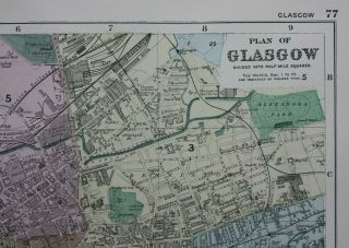 PLAN OF GLASGOW,  Scotland,  antique atlas map / city plan,  Bacon,  1895 2