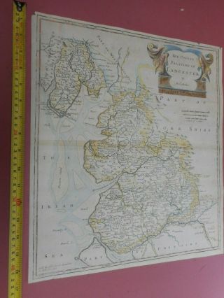 100 Large Lancashire Map By Robert Morden C1695 Vgc Hand Coloured