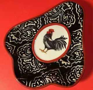 Susan Winget Cracker Barrel Rooster Spoon Rest Red Black Country 6 3/8 "