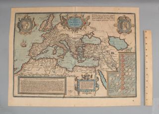 17thc Antique Abraham Ortelius Roman Empire Mediterranean Atlas Map