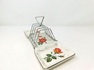 Style Craft Vintage Toast Rack Holder Jelly Butter Sections Red Yellow Roses