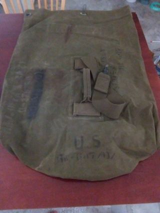Vintage Us Military Top Loading Duffel Bag Of Maj.  Offa L.  Casey