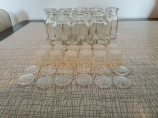 Vintage Set Of 12 Glass Spice Jars Plastic Stoppers And Pop Out Tops Taiwan