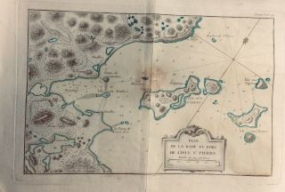 N.  Bellin 18th C.  Map Plan De La Rade Et Port De Isle St.  Pierre,  Canada.