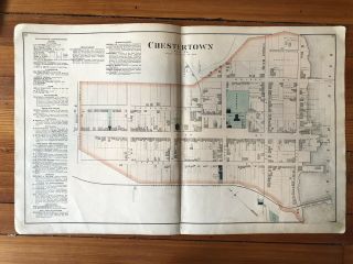 1877 Kent County Maryland Hand Color Street Map Of Chestertown W Property Owners
