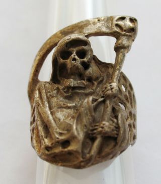 Death With A Scythe Skeleton Gigant Ring Skull Bones Size Amulet From Death