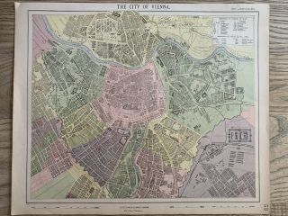 1889 Vienna City Plan Austria Antique Map By Letts,  Son & Co.