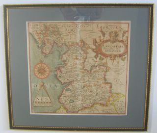 Lancashire: Antique Map By Saxton & Kip,  1607 (1st Edition)