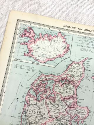 1909 Antique Map of Denmark Schleswig Holstein Copenhagen George Philip 2