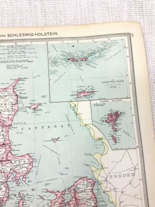 1909 Antique Map of Denmark Schleswig Holstein Copenhagen George Philip 4