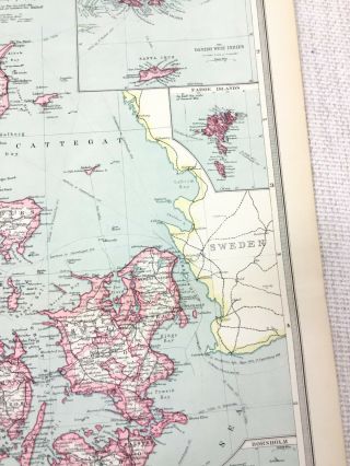 1909 Antique Map of Denmark Schleswig Holstein Copenhagen George Philip 5