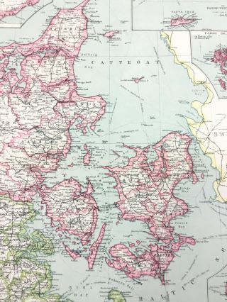 1909 Antique Map of Denmark Schleswig Holstein Copenhagen George Philip 6