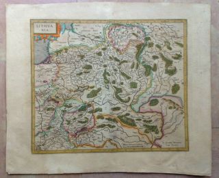 Lithuania 1619 Gerard Mercator/jodocus Hondius Large Antique Engraved Map