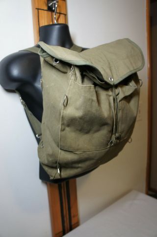 Vintage Army Military Swiss ? Backpack Rucksack Canvas Vtg Topload Field Bag