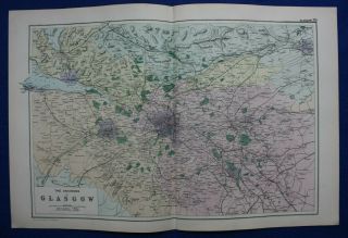 Environs Of Glasgow,  Scotland,  Antique Atlas Map,  George Bacon,  1895