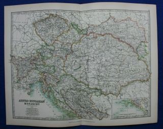 Antique Map Austro - Hungarian Empire,  A.  K.  Johnston,  1896