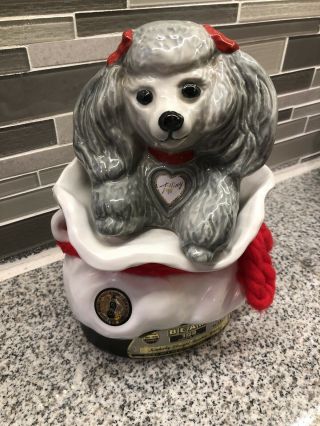 Vintage Jim Beam Tiffany & Co Gray Porcelain Poodle Dog Decanter Bottle
