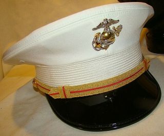 Marine Corps Usmc Officers Cap Dress Blue Company Grade Size 7 White