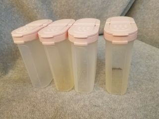 Tupperware Set 4 1844 Modular Mates Spice Shaker Containers W/ Pink Lids