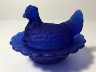 Vintage Mosser Cobalt Blue Satin Glass Hen On Nest Salt Cellar 2