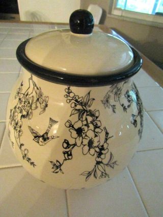 Nonni ' s Biscotti Hand Made Ceramic Cooke Jar - Cream Colored w/ Black Birds 10 