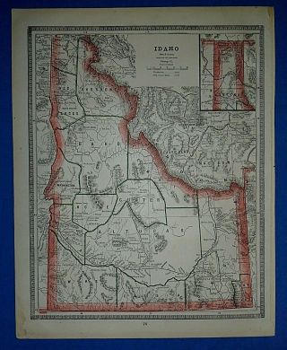 Vintage 1884 Atlas Map Idaho Territory Old Antique & Authentic S&h