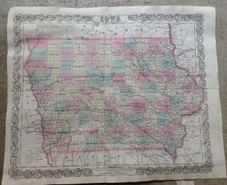 Map Of Iowa 1857 By J.  H.  Colton
