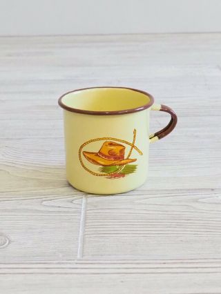 Vintage Monterrey Western Ware Enamel Tin Coffee Cup - Hat/rope