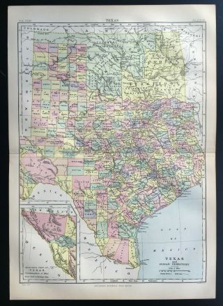 Antique Map Of Texas Indian Territory Oklahoma Dallas 1880