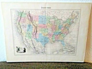 Antique 1873 Map Of United States Texas By Vuillemin