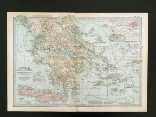 Antique Map Of Greece Crete Laconia Athens Larissa Zante Naxos 1903