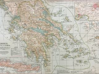 Antique Map Of Greece Crete Laconia Athens Larissa Zante Naxos 1903 2