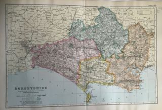 Large Antique Map Of Dorset C1907 By G Bacon