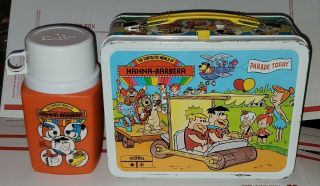 1977 The Funtastic World Of Hanna Barbera Metal Lunch Box W/thermos