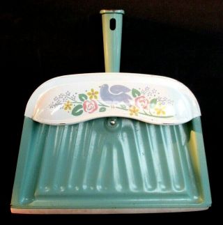 Vtg Jv Reed Metal Dust Pan Light Green & White With A Bird & Flowers,  Kitchen
