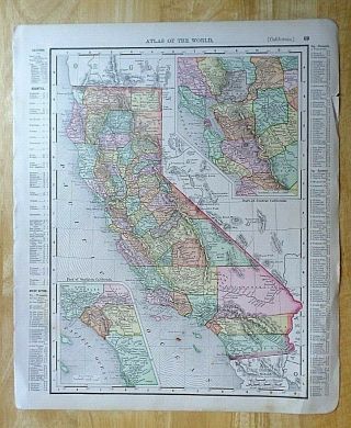 Antique 1895 California & San Francisco Rand Mcnally Co.  Maps Atlas Of The World